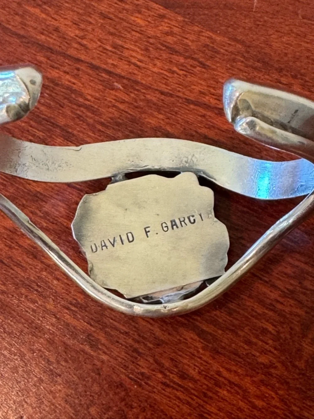 Native American David F Garcia Sterling Silver Turquoise and Coral Cuff Bracelet